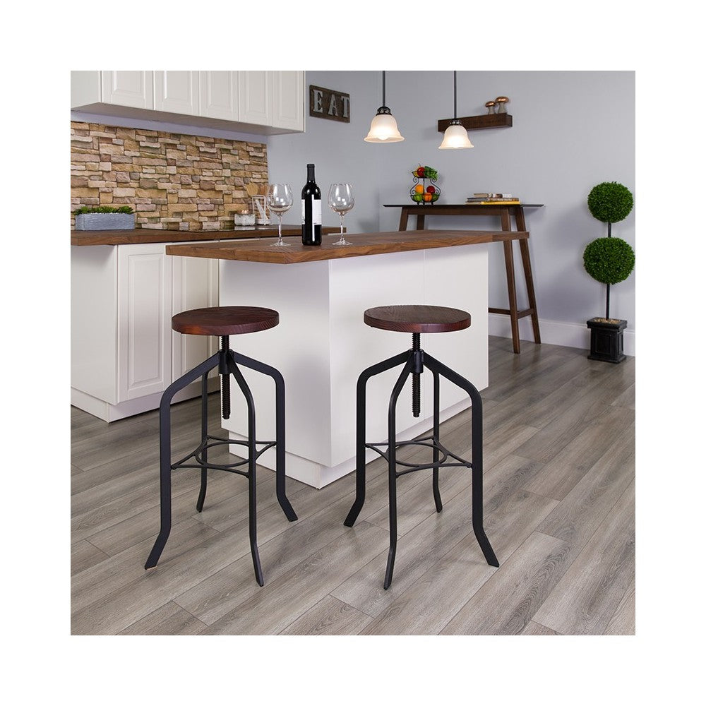 30" Barstool with Adjustable Wood Seat