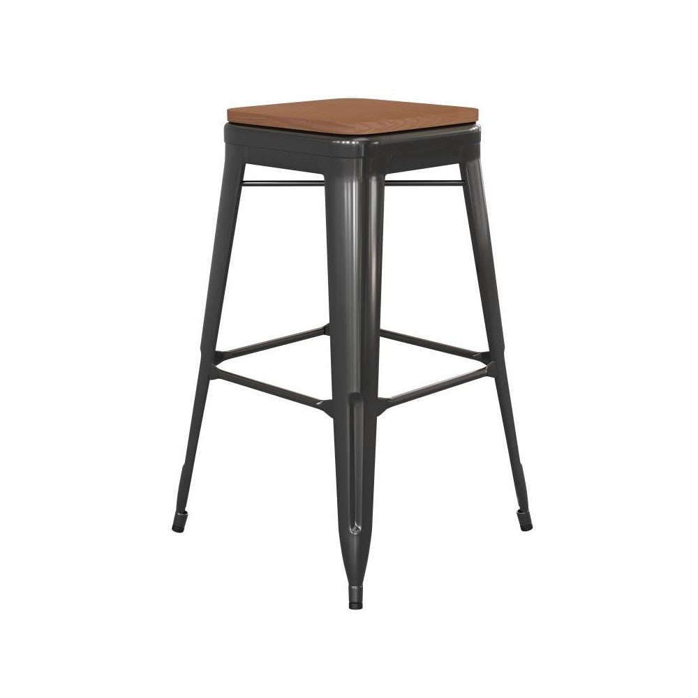 30" Black Stool-Teak Seat