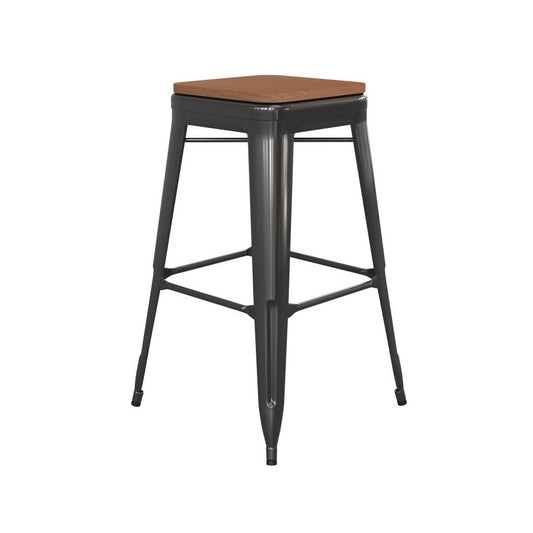 30" Black Stool-Teak Seat