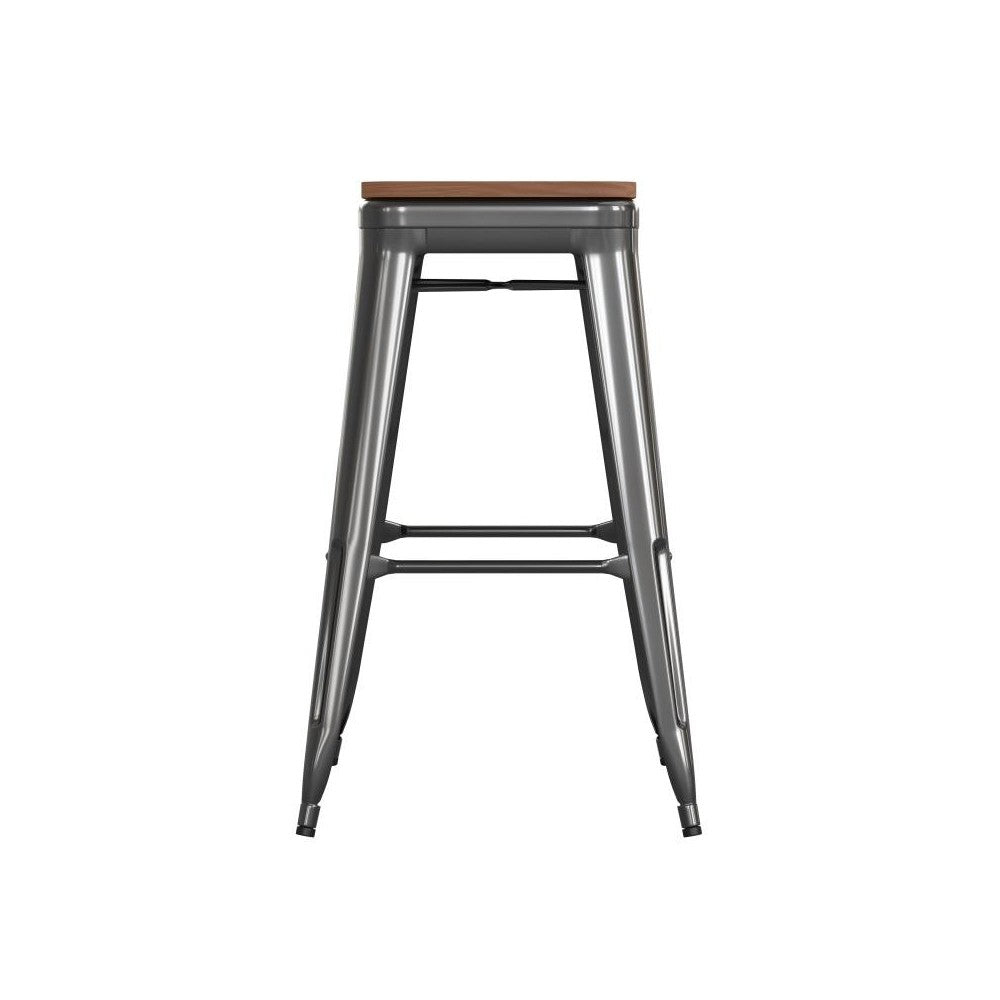 30" Black Stool-Teak Seat