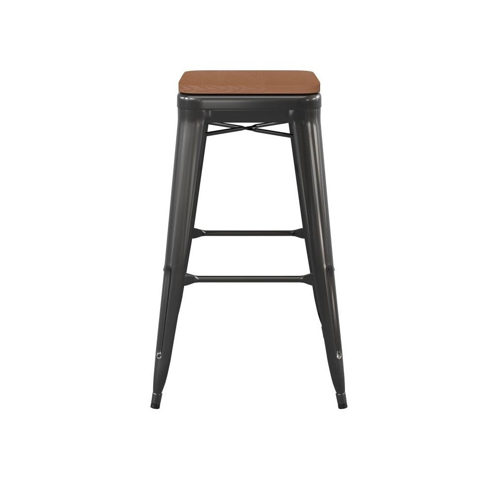 30" Black Stool-Teak Seat