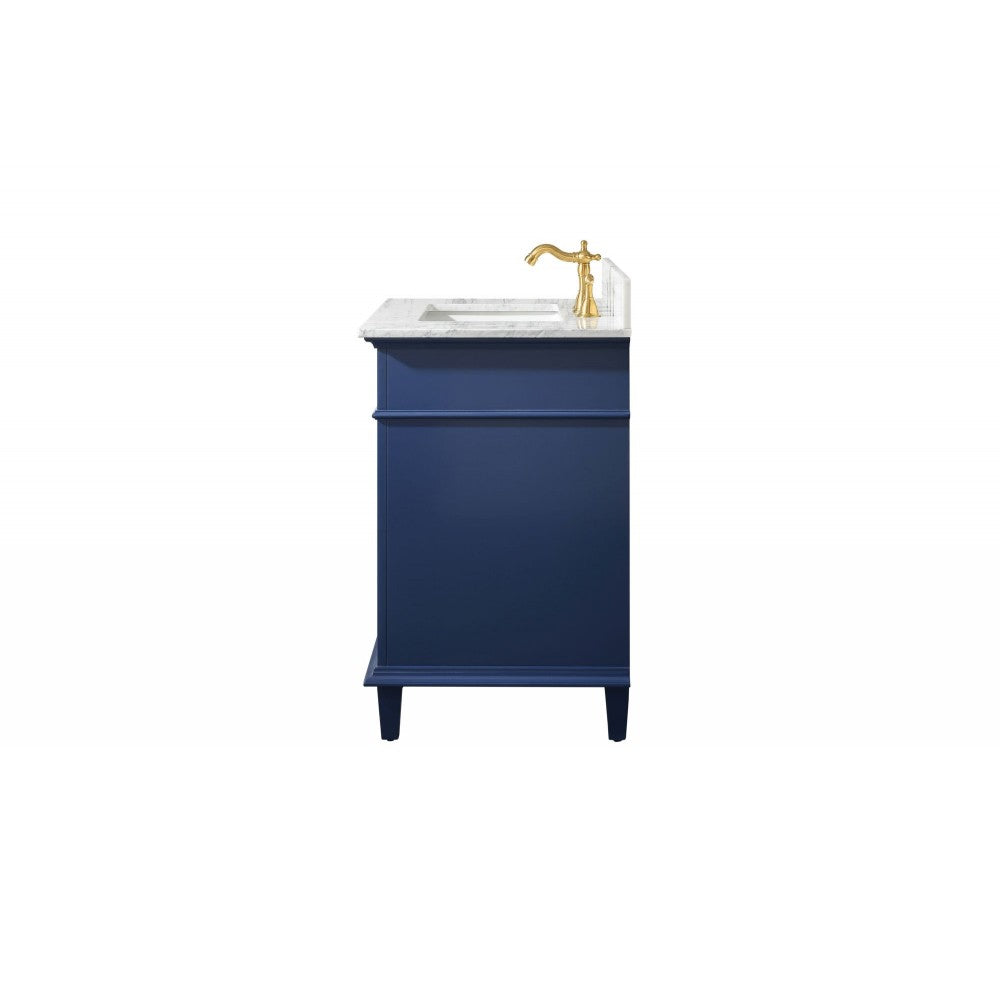 30" Blue Finish Sink Vanity Cabinet With Carrara White Top