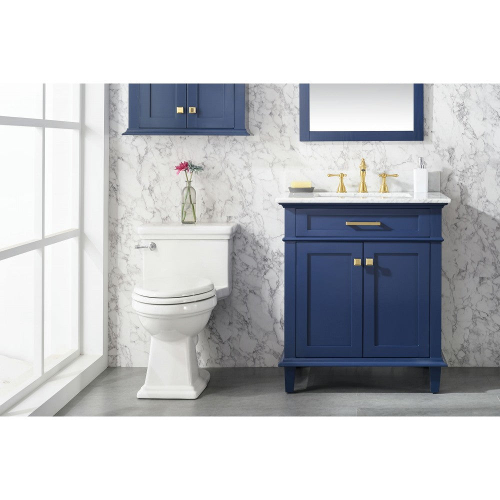 30" Blue Finish Sink Vanity Cabinet With Carrara White Top