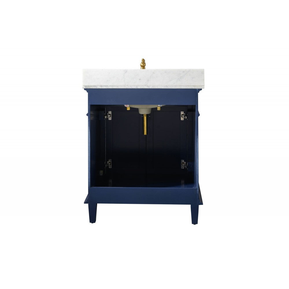 30" Blue Finish Sink Vanity Cabinet With Carrara White Top