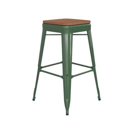 30" Green Stool-Teak Seat