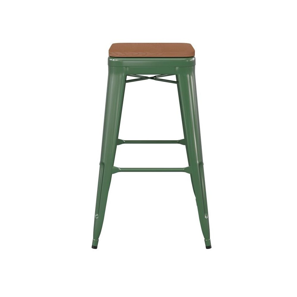 30" Green Stool-Teak Seat