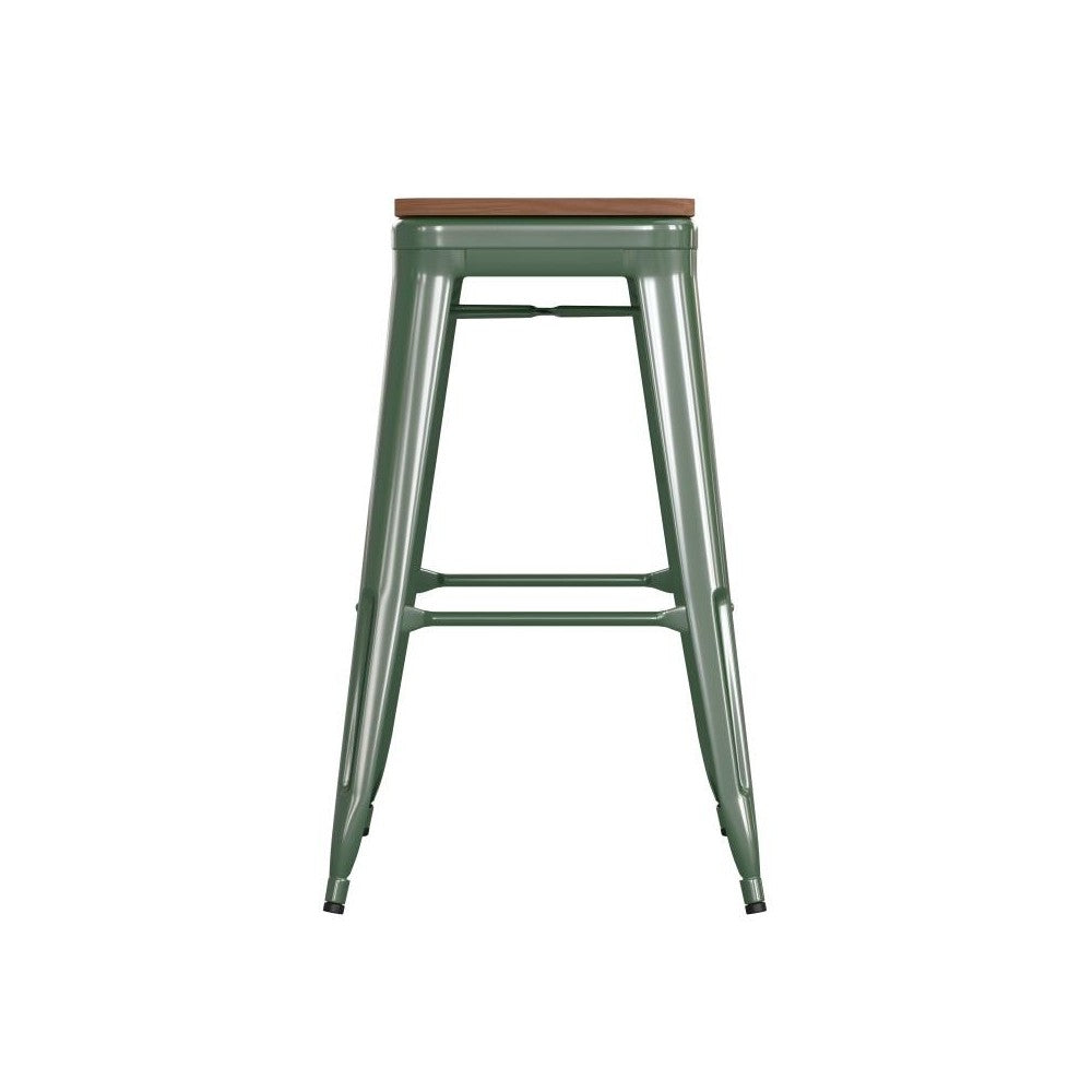 30" Green Stool-Teak Seat