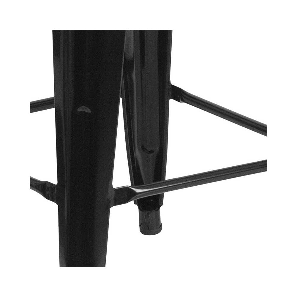 30" High Backless Black Metal Barstool with Square Wood Seat