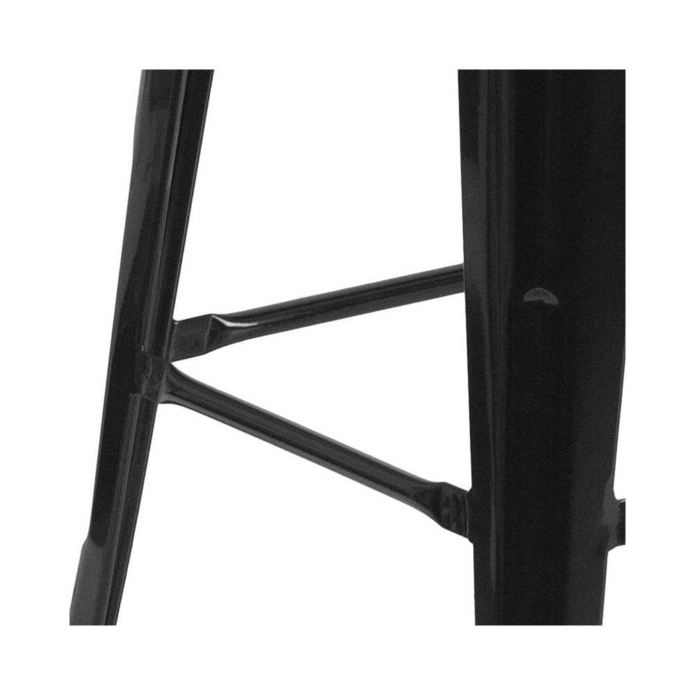 30" High Backless Black Metal Barstool with Square Wood Seat
