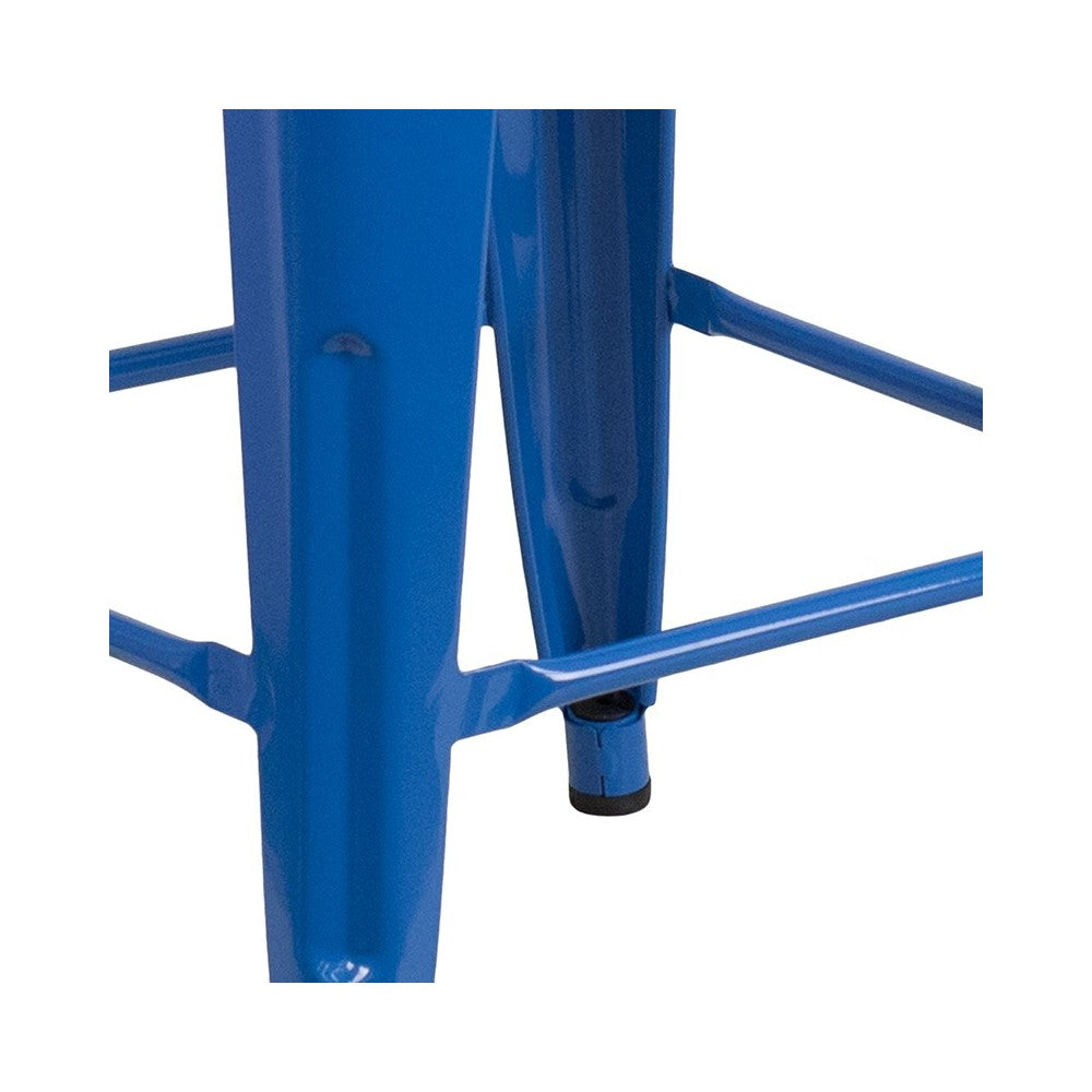 30" High Backless Blue Metal Barstool with Square Wood Seat