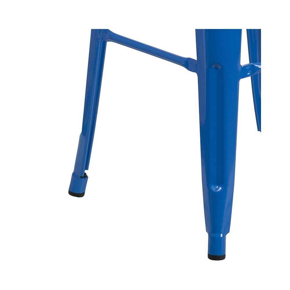 30" High Backless Blue Metal Barstool with Square Wood Seat
