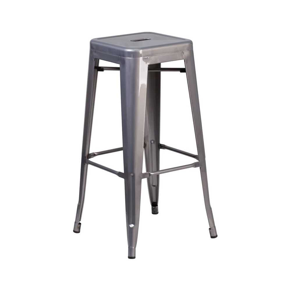 30'' High Backless Clear Coated Metal Indoor Barstool with Square Seat
