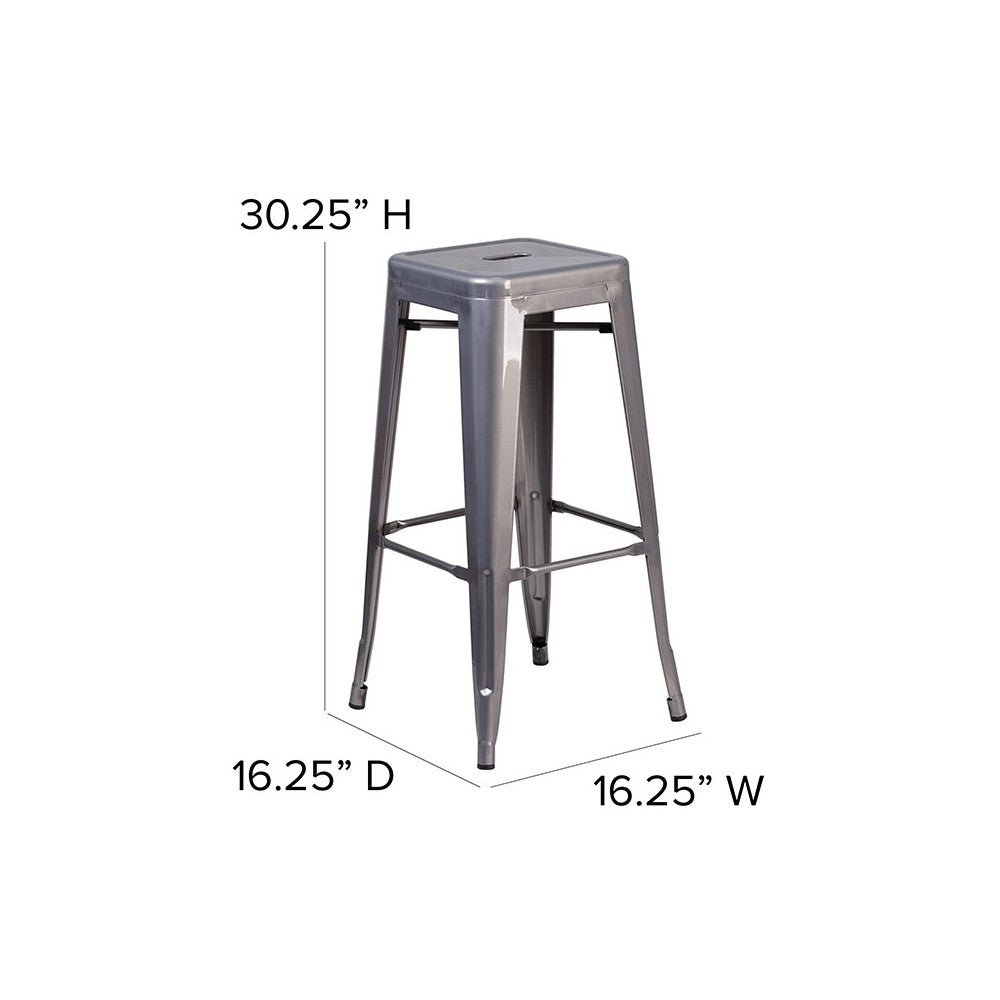 30'' High Backless Clear Coated Metal Indoor Barstool with Square Seat