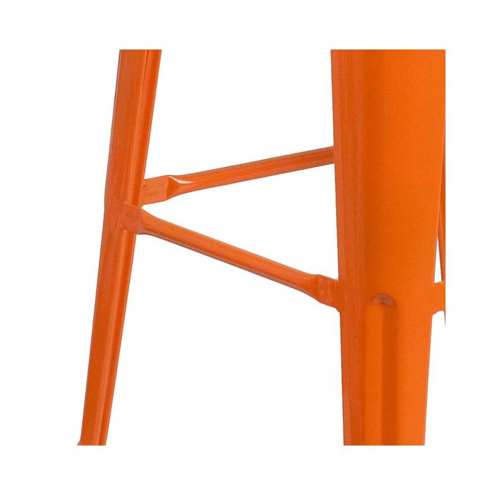 30" High Backless Orange Metal Barstool with Square Wood Seat