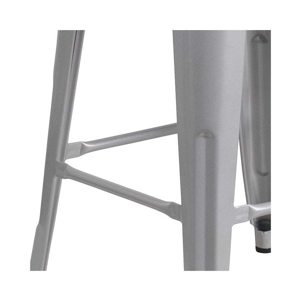 30" High Backless Silver Metal Barstool with Square Wood Seat