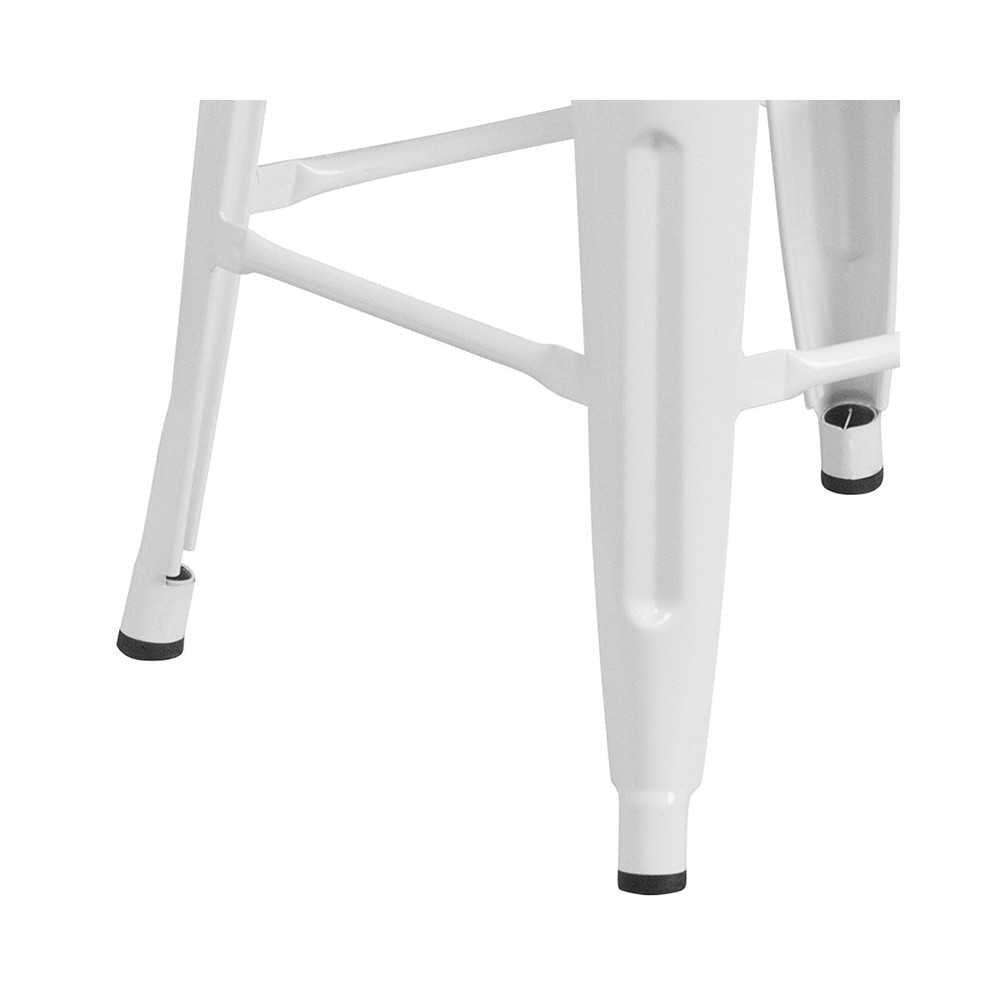 30" High Backless White Metal Barstool with Square Wood Seat