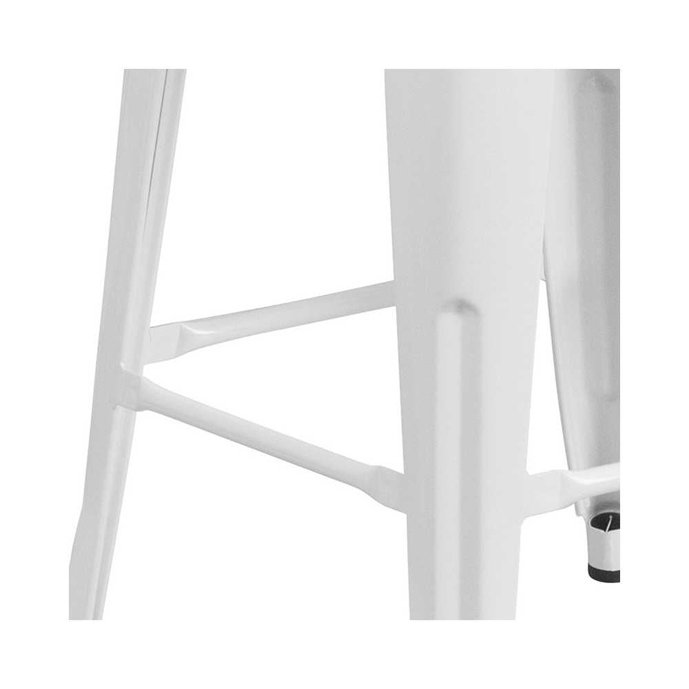 30" High Backless White Metal Barstool with Square Wood Seat