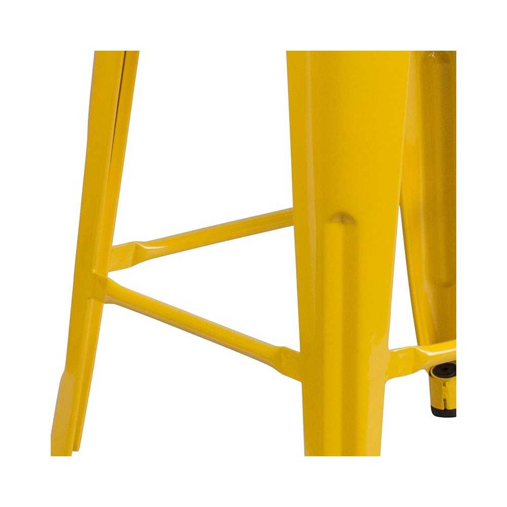 30" High Backless Yellow Metal Barstool with Square Wood Seat
