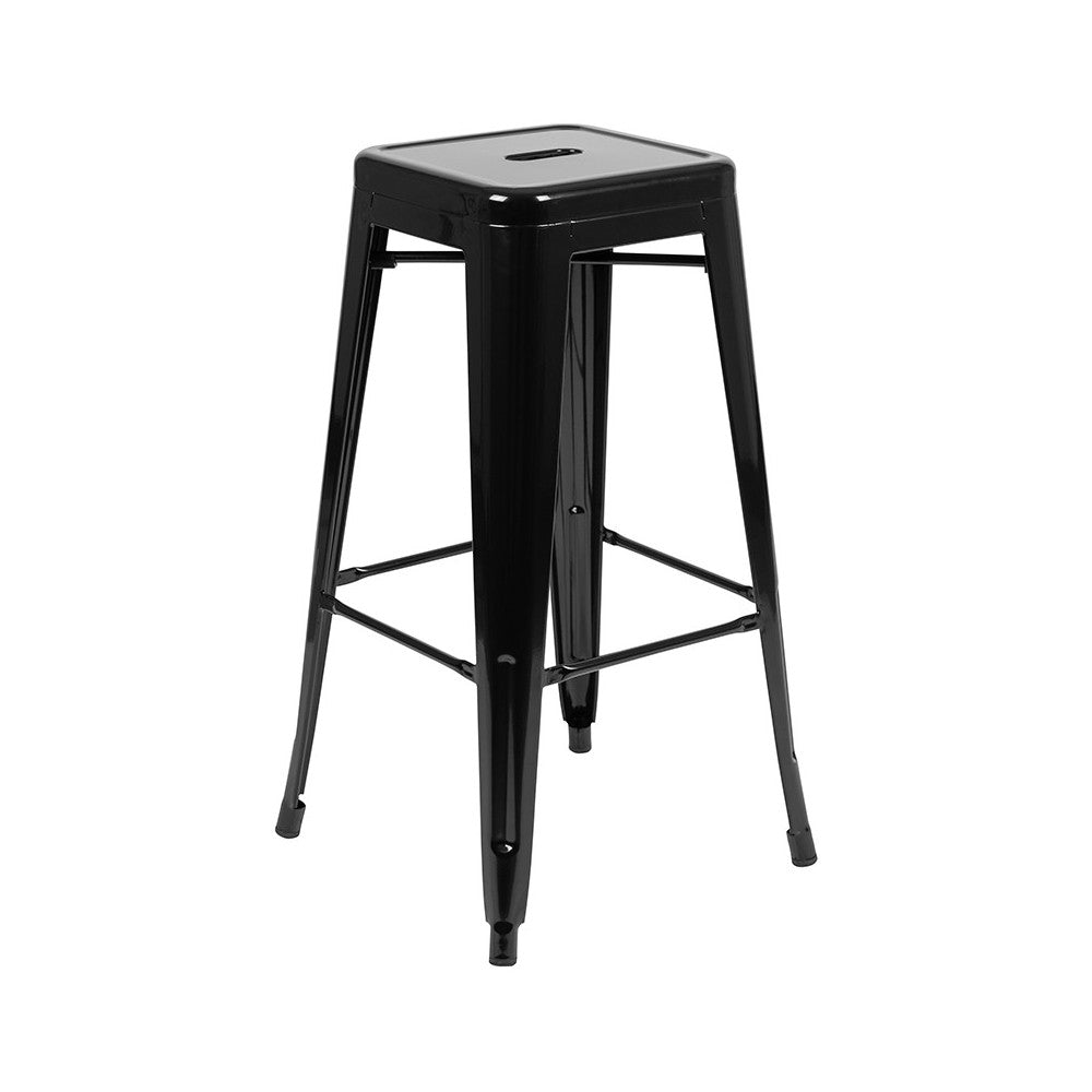 30" High Metal Indoor Bar Stool in Black - Stackable Set of 4