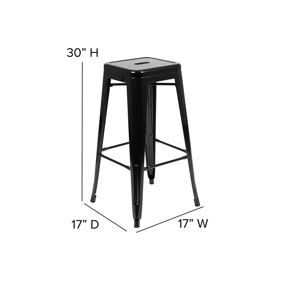 30" High Metal Indoor Bar Stool in Black - Stackable Set of 4