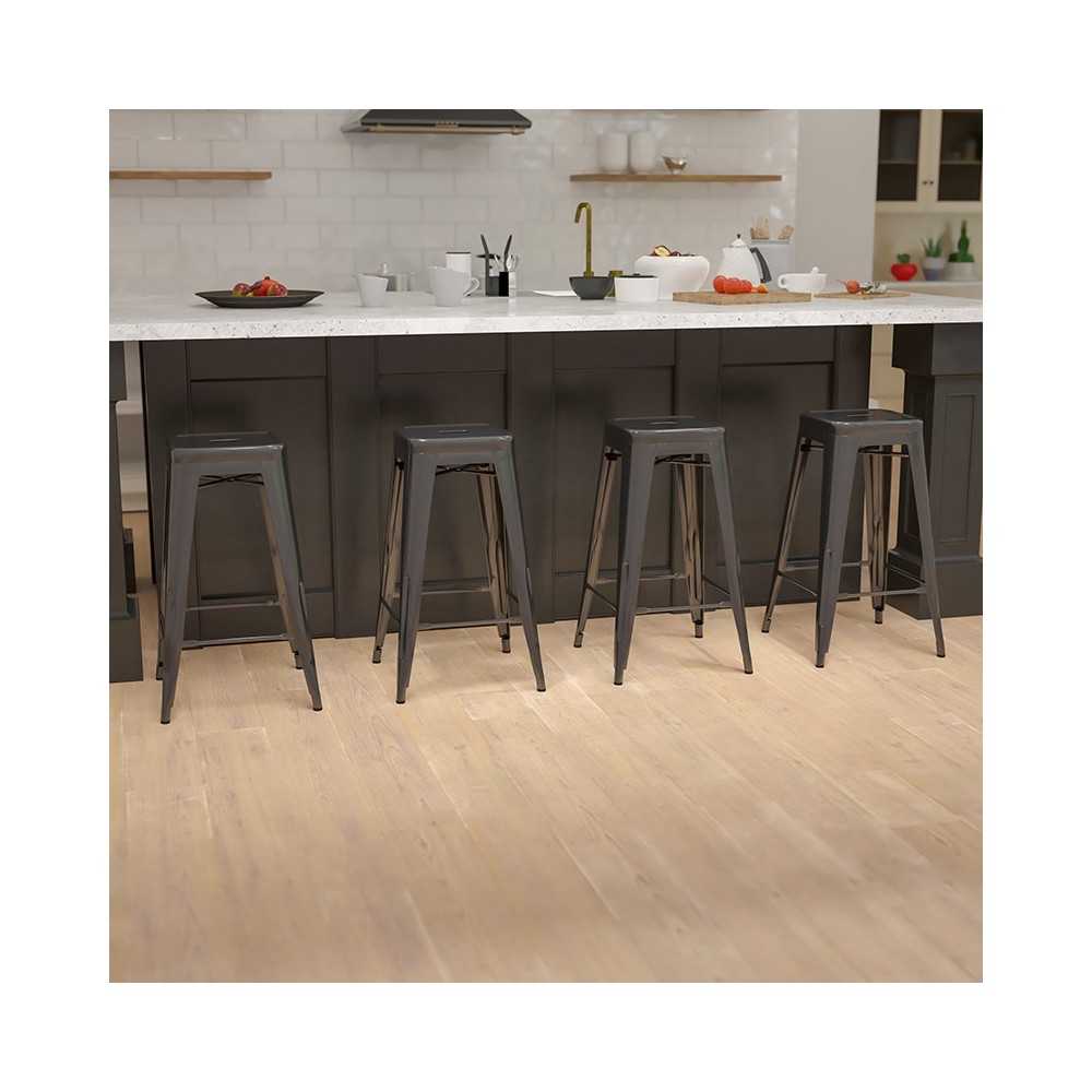 30" High Metal Indoor Bar Stool in Black - Stackable Set of 4