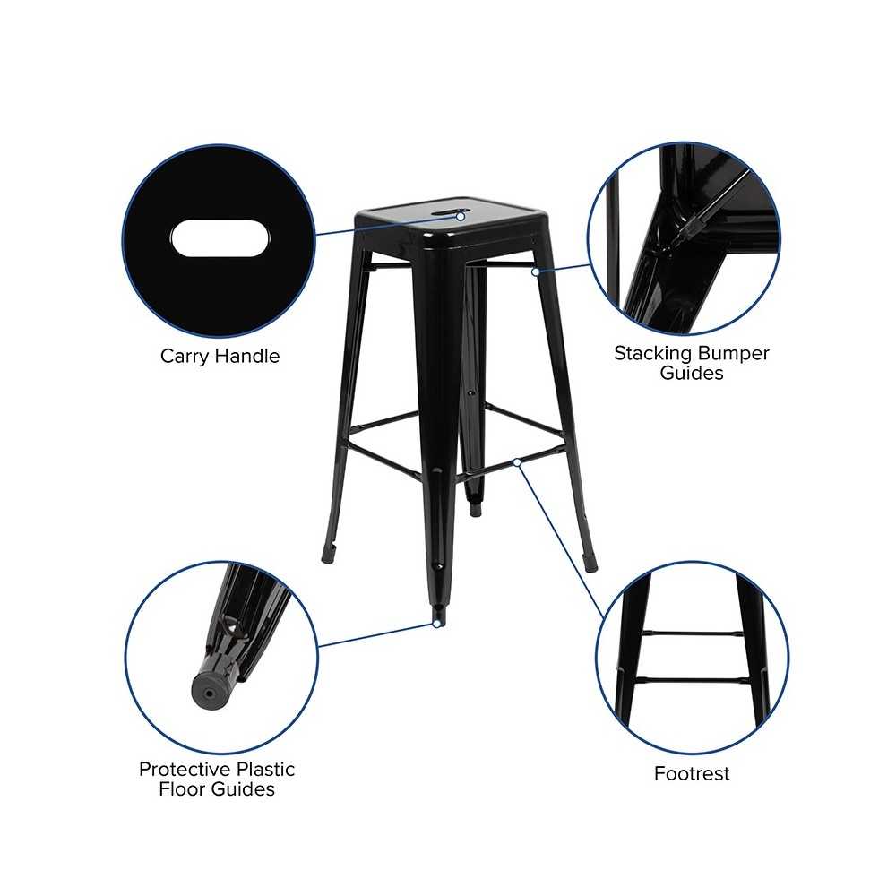 30" High Metal Indoor Bar Stool in Black - Stackable Set of 4