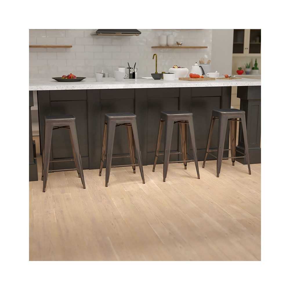 30" High Metal Indoor Bar Stool in Gun Metal Gray - Stackable Set of 4