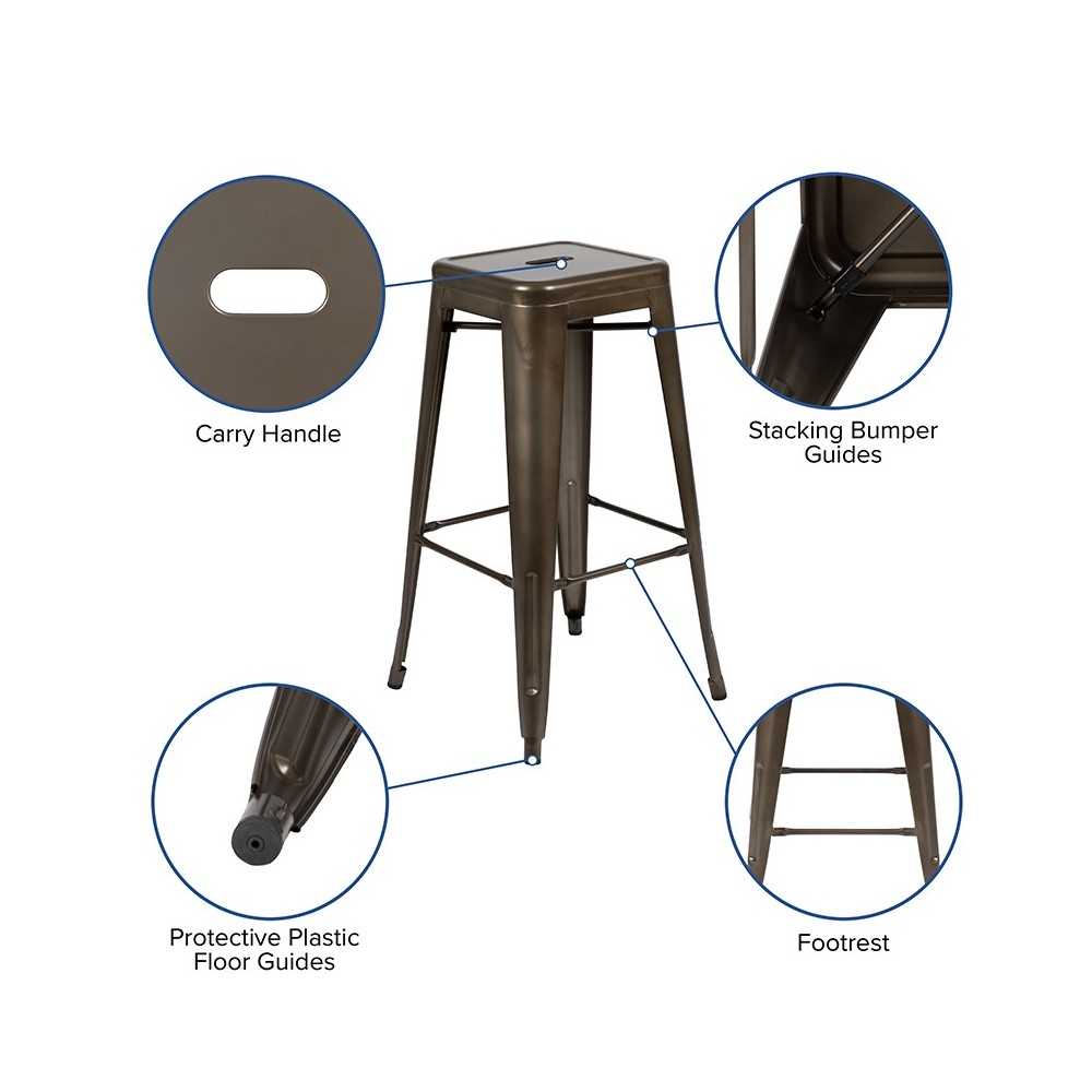 30" High Metal Indoor Bar Stool in Gun Metal Gray - Stackable Set of 4