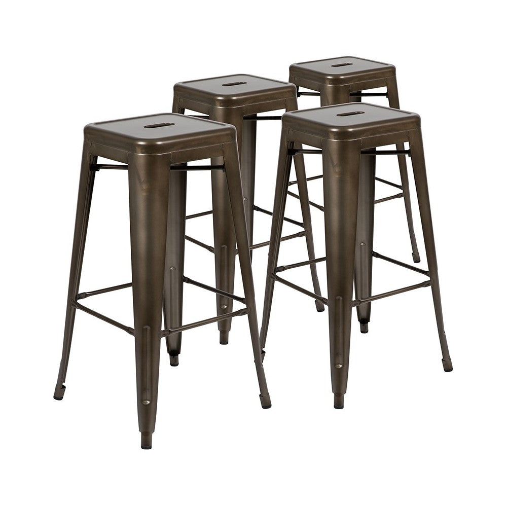 30" High Metal Indoor Bar Stool in Gun Metal Gray - Stackable Set of 4