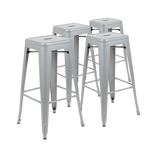 30" High Metal Indoor Bar Stool in Silver - Stackable Set of 4