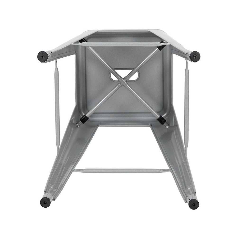 30" High Metal Indoor Bar Stool in Silver - Stackable Set of 4