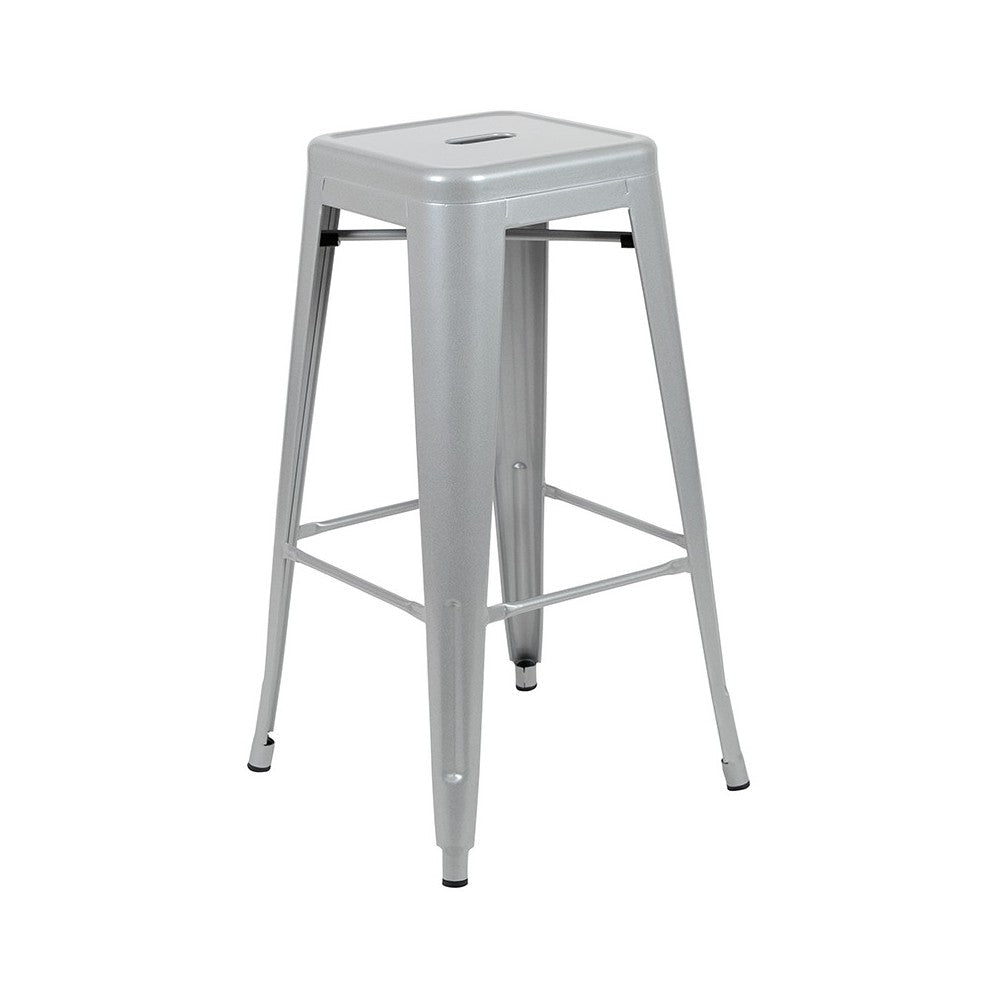30" High Metal Indoor Bar Stool in Silver - Stackable Set of 4