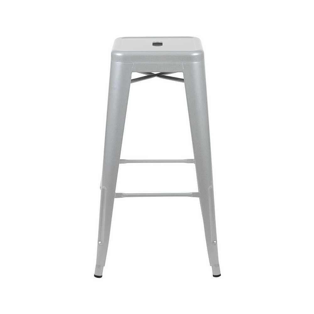 30" High Metal Indoor Bar Stool in Silver - Stackable Set of 4