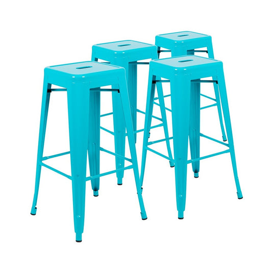 30" High Metal Indoor Bar Stool in Teal - Stackable Set of 4