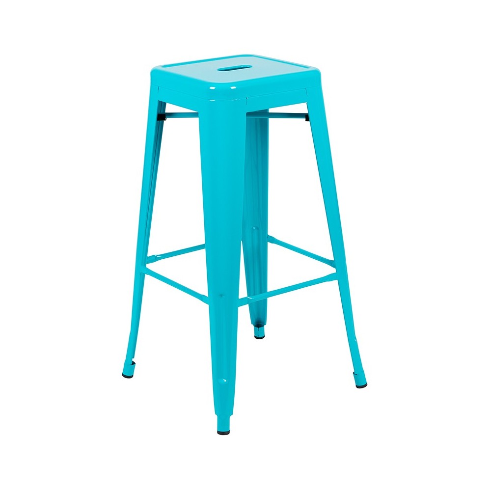 30" High Metal Indoor Bar Stool in Teal - Stackable Set of 4