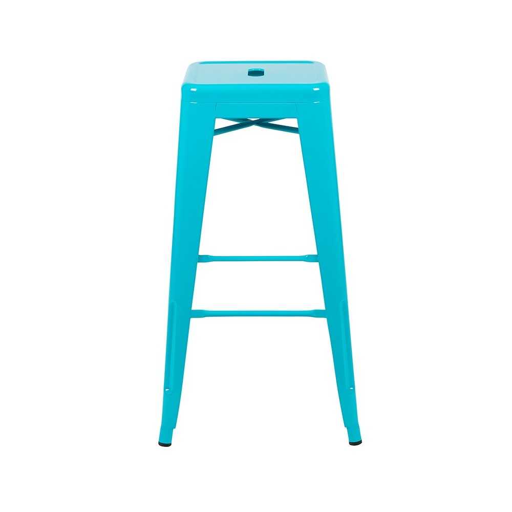 30" High Metal Indoor Bar Stool in Teal - Stackable Set of 4