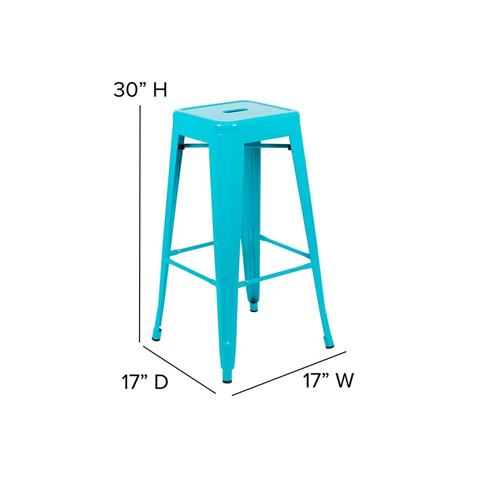 30" High Metal Indoor Bar Stool in Teal - Stackable Set of 4