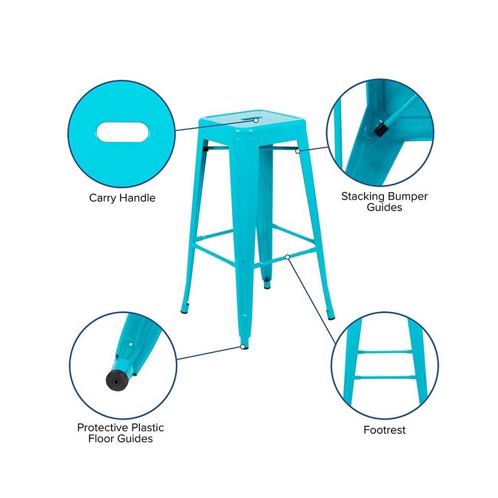 30" High Metal Indoor Bar Stool in Teal - Stackable Set of 4