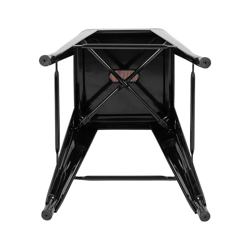 30" High Metal Indoor Bar Stool with Wood Seat in Black - Stackable Set of 4