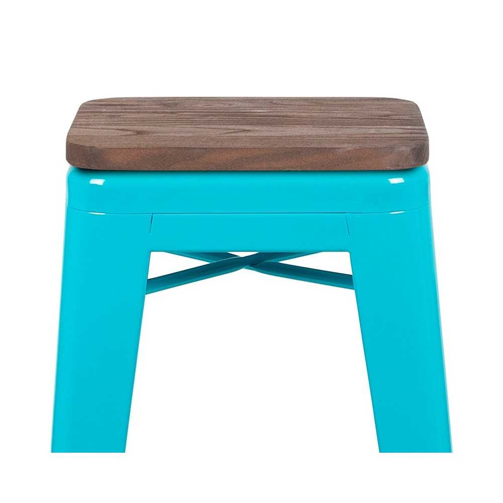 30" High Metal Indoor Bar Stool with Wood Seat in Teal - Stackable Set of 4