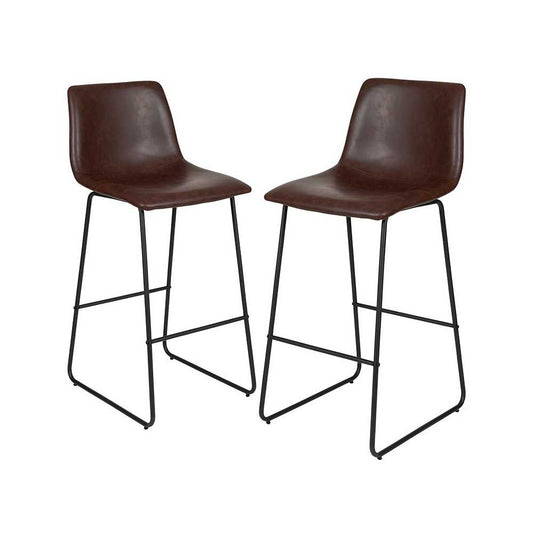 30 inch LeatherSoft Bar Height Barstools in Dark Brown, Set of 2