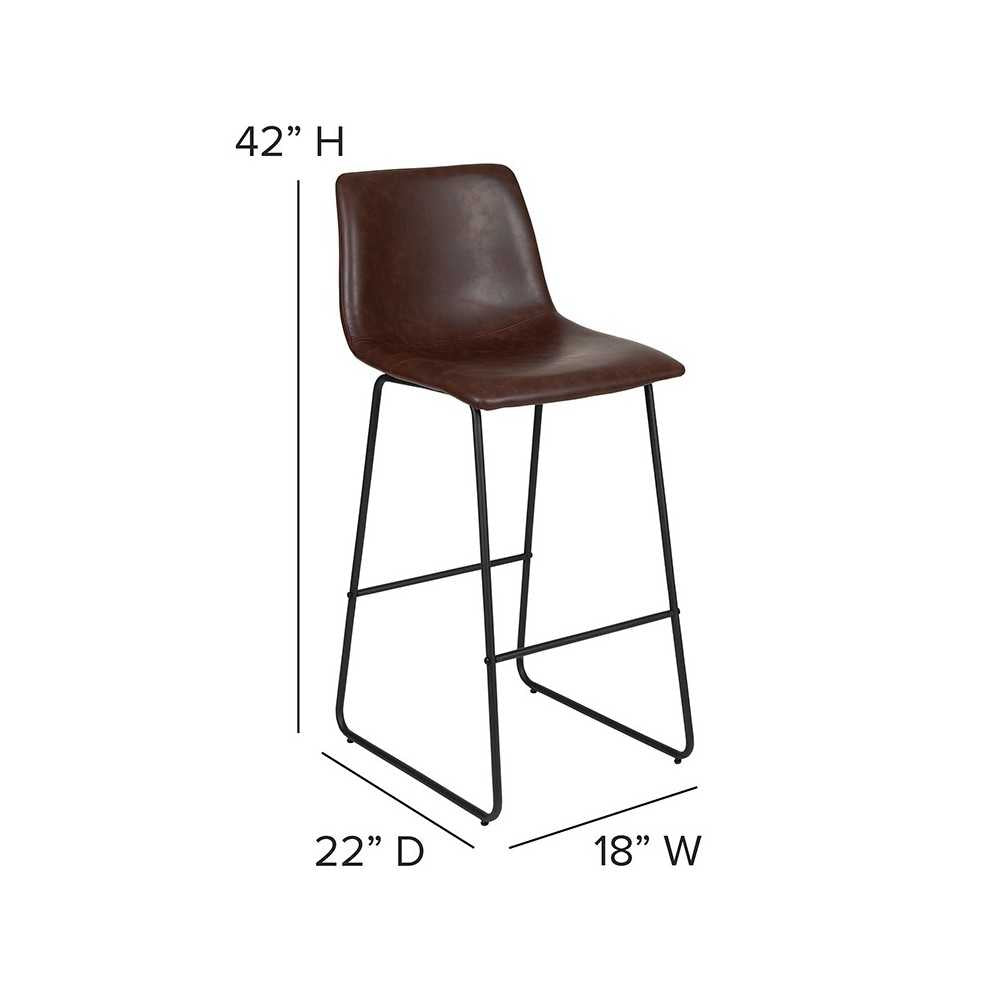 30 inch LeatherSoft Bar Height Barstools in Dark Brown, Set of 2