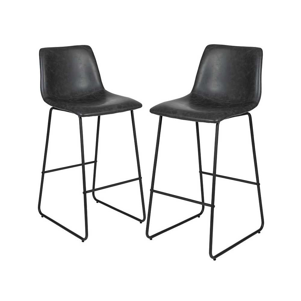 30 inch LeatherSoft Bar Height Barstools in Gray, Set of 2