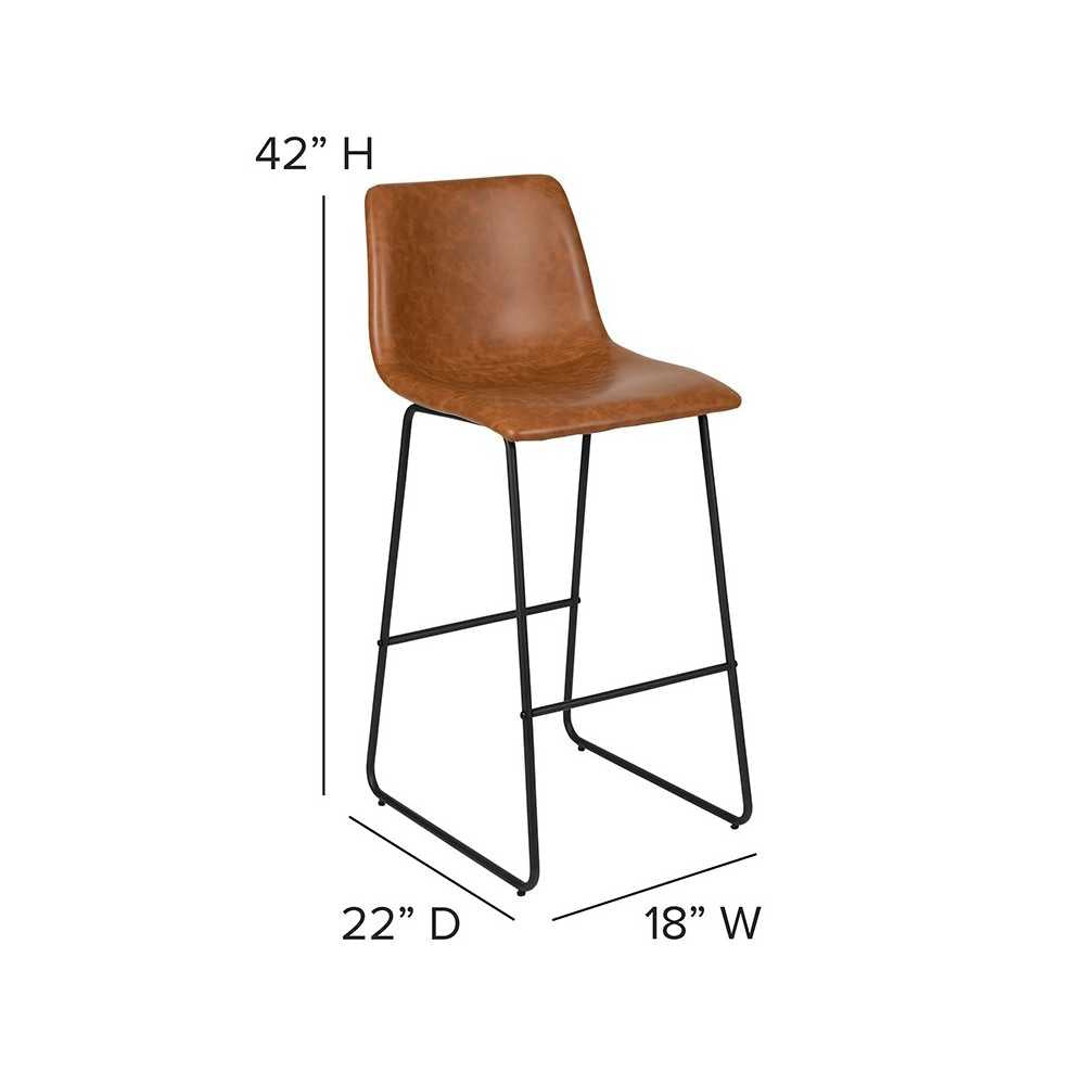 30 inch LeatherSoft Bar Height Barstools in Light Brown, Set of 2