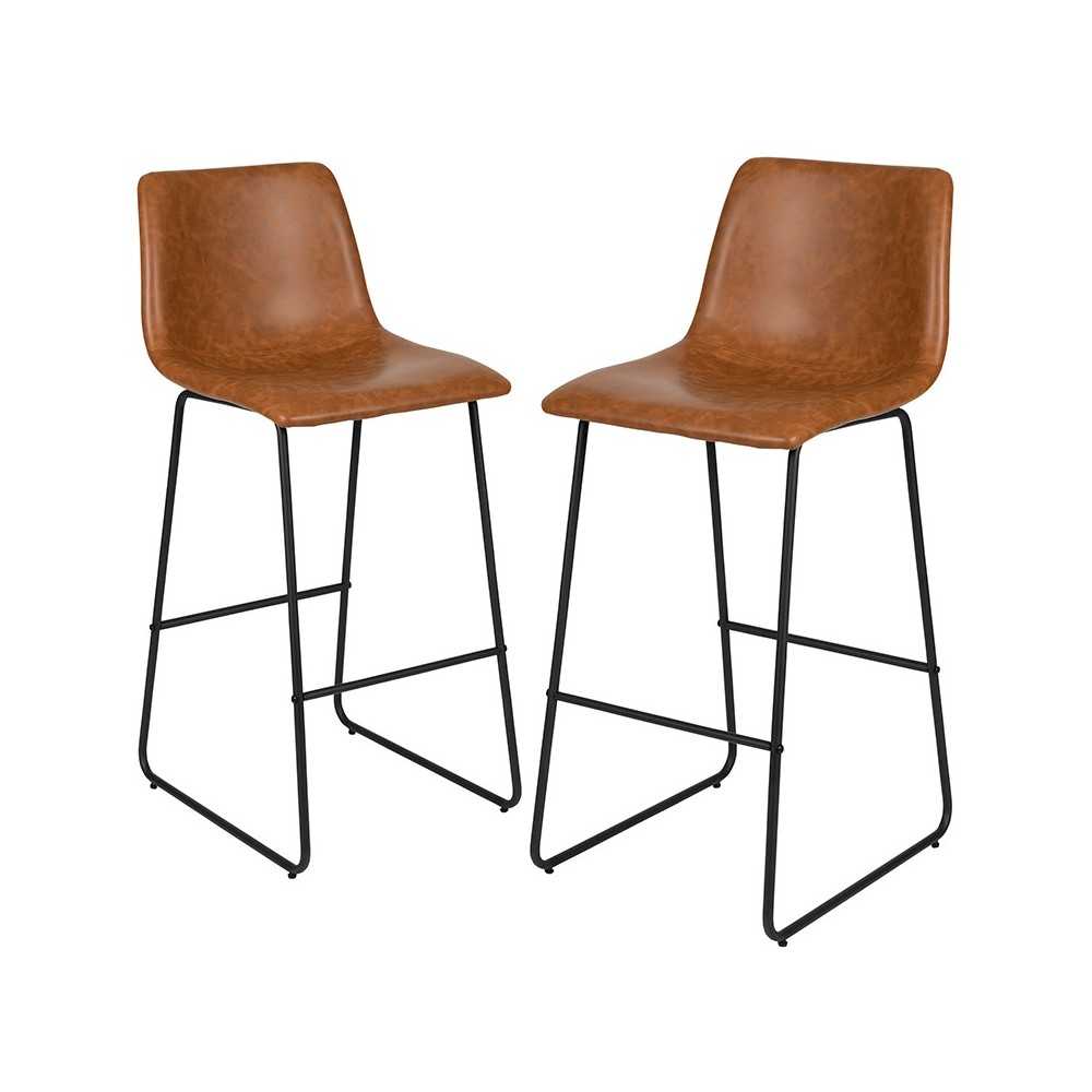 30 inch LeatherSoft Bar Height Barstools in Light Brown, Set of 2