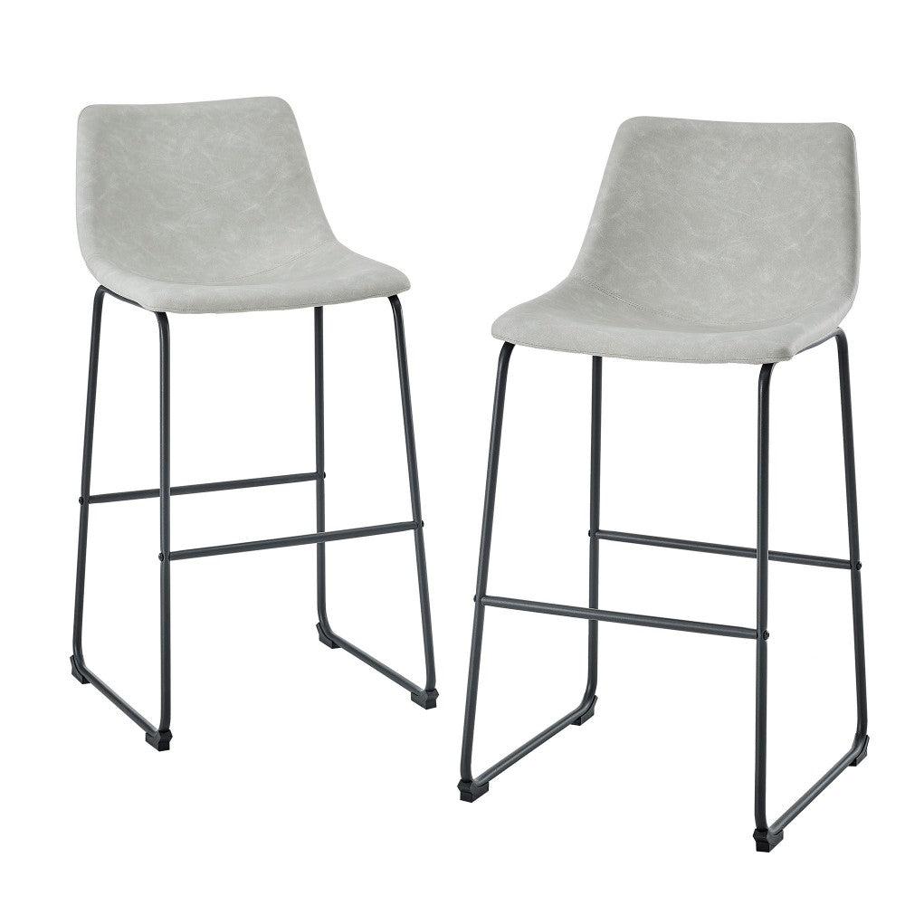 30" Industrial Faux Leather Barstools, Set of 2 - Gray