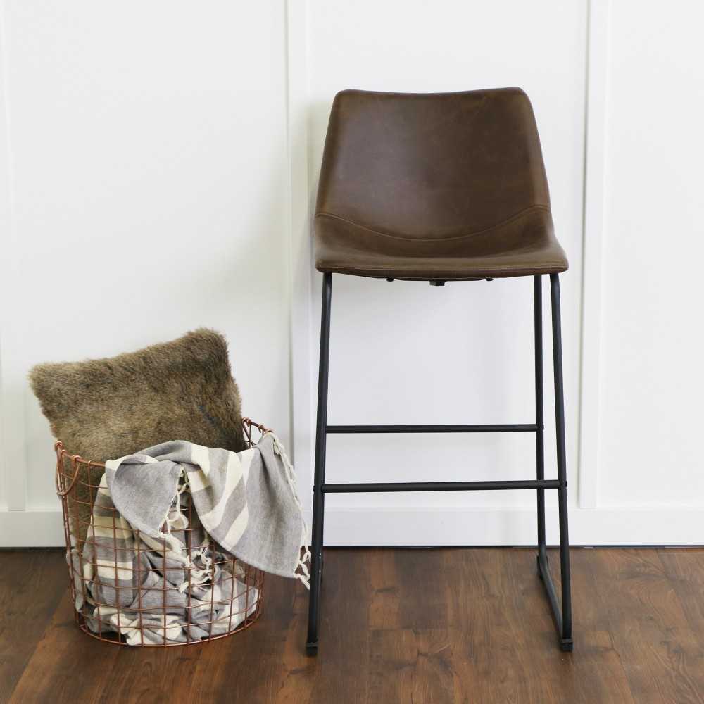 30" Industrial Faux Leather Barstools, Set of 2 - Brown