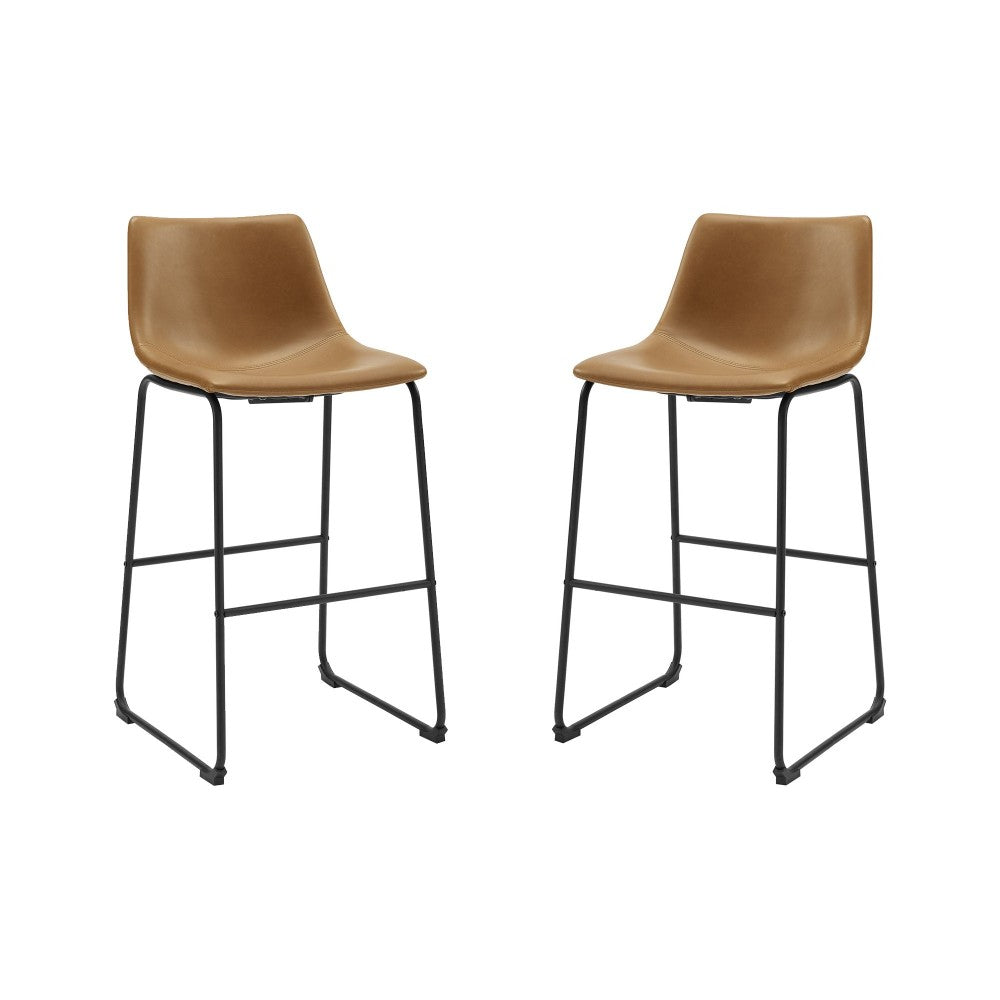 30" Industrial Faux Leather Barstools, Set of 2 - Whiskey Brown