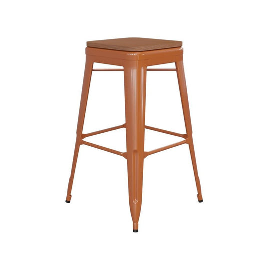 30" Orange Stool-Teak Seat