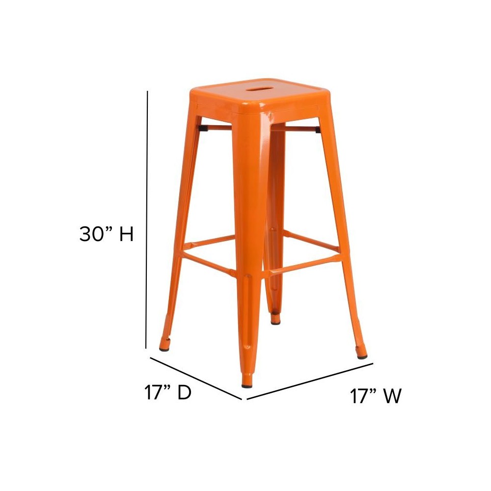 30" Orange Stool-Teak Seat